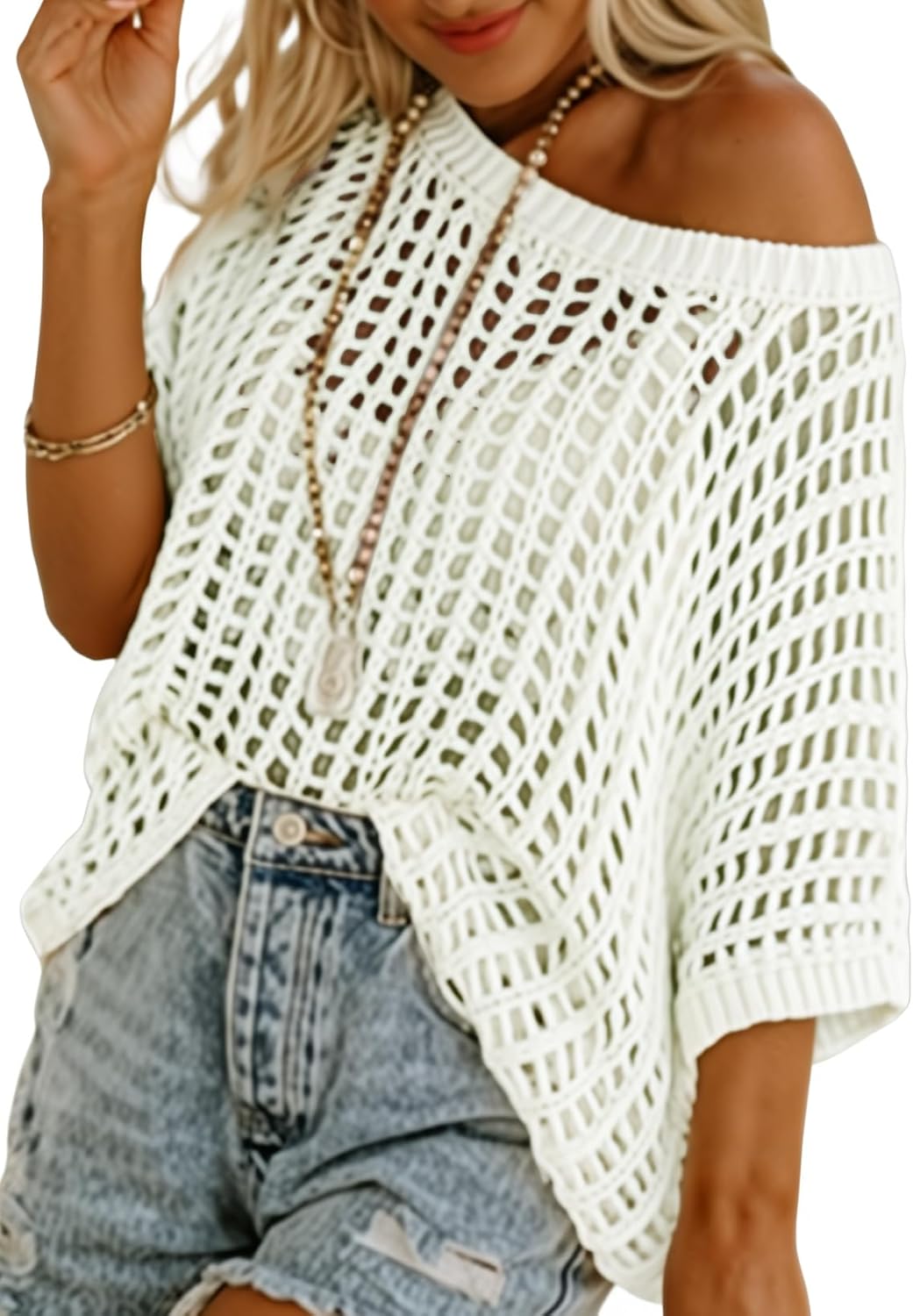 Dokotoo Women's Fashion, Stylish Summer Knit Top with Scoop Neck, Unique Short S...