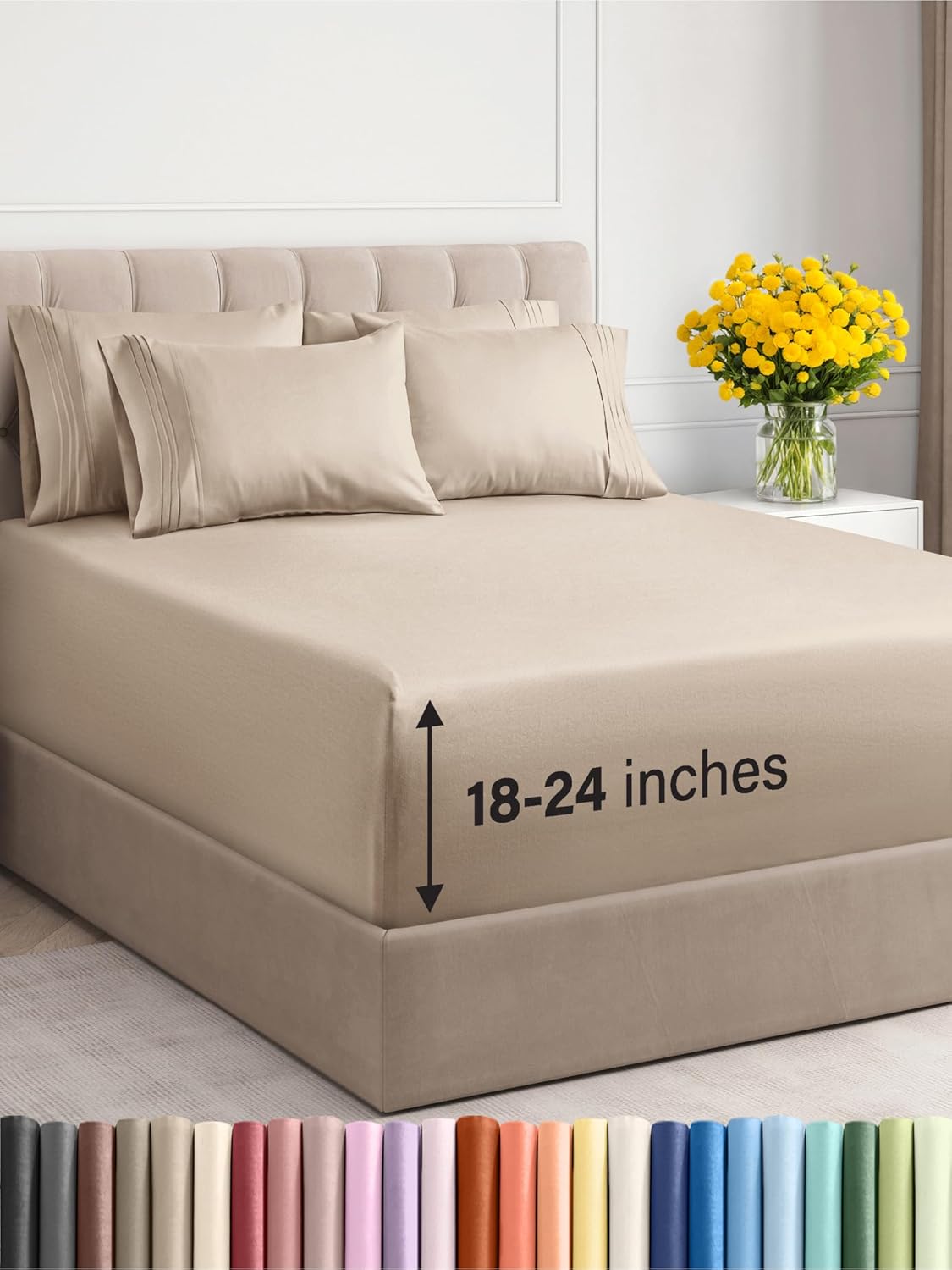 Extra Deep King Sheet Set, Special 6 Piece Bedding, Breathable Bed Linen for Ult...