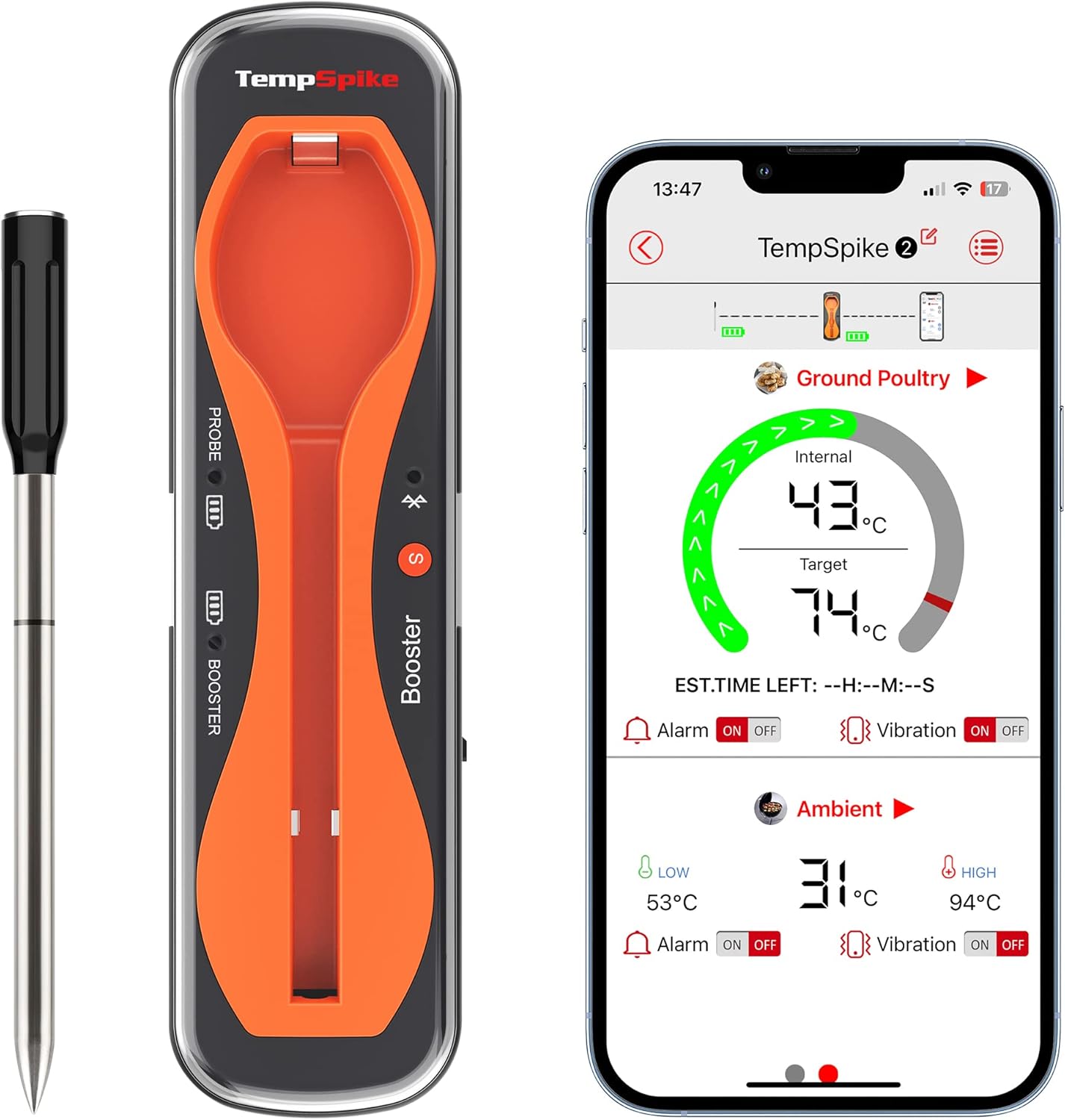 ThermoPro TempSpike 150m Range Truly Wireless Meat Thermometer, Bluetooth Meat T...