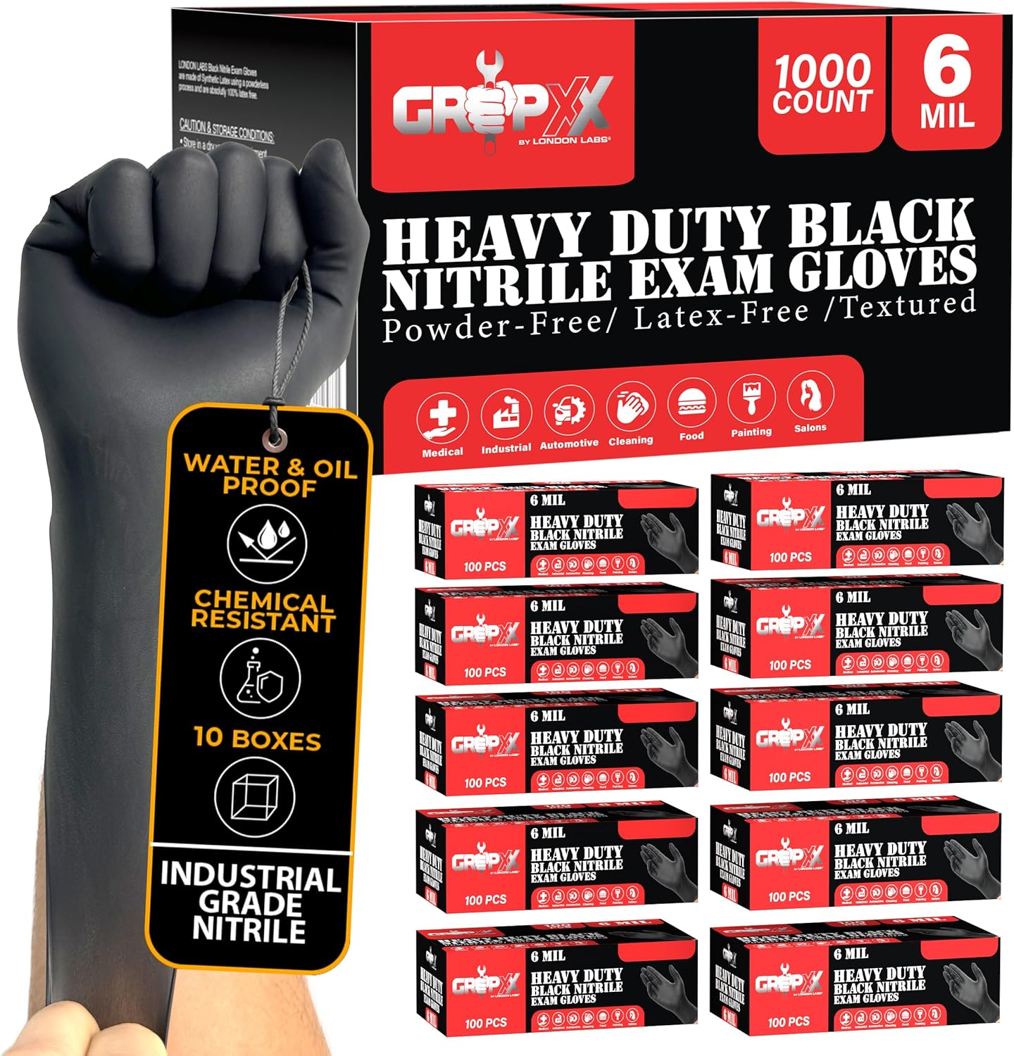 Heavy Duty 6 Mil Black Nitrile Gloves, Disposable Latex&Powder Free, Mechanic, F...