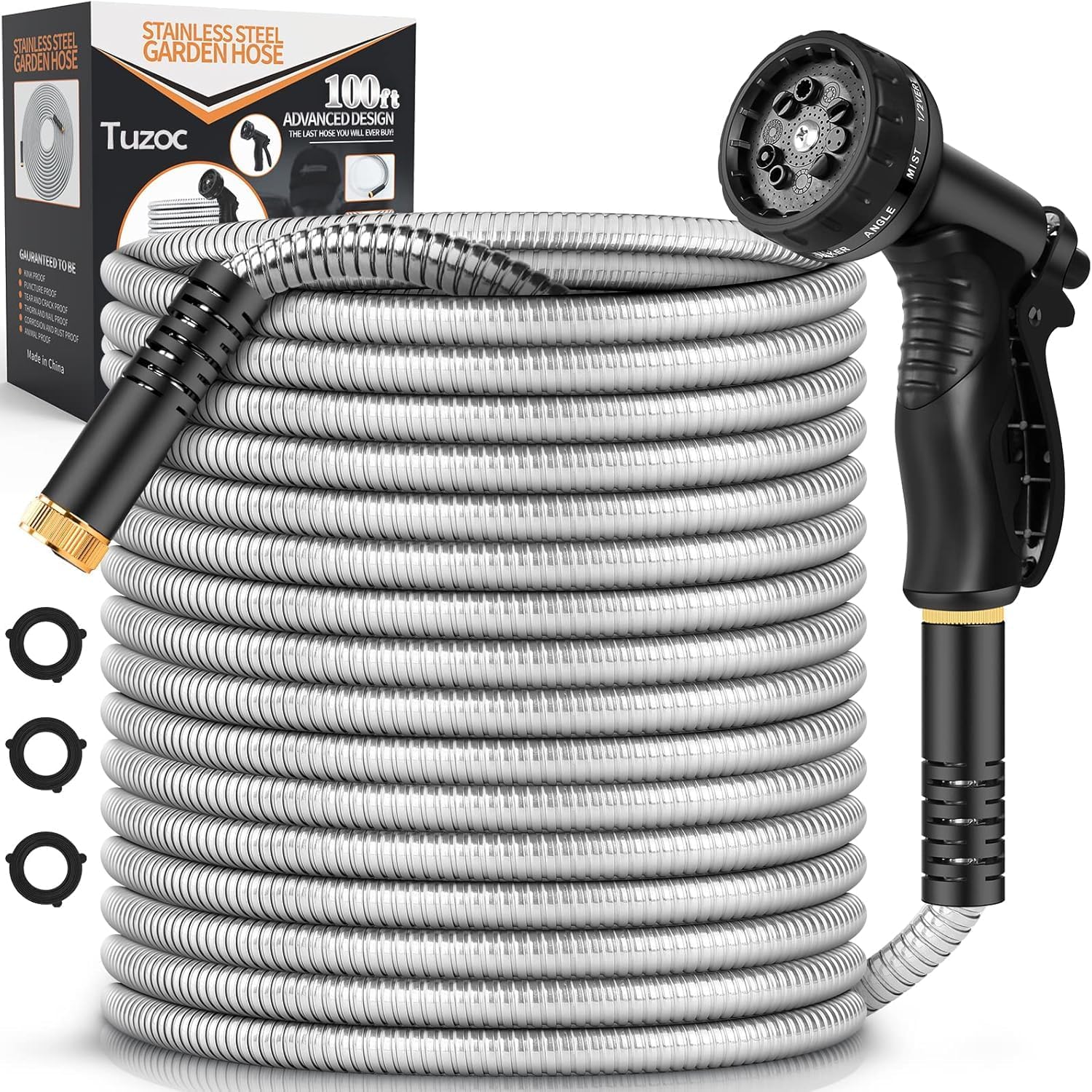 Garden Hose Metal 100FT, Stainless Steel Heavy Duty Water Hose With 10 Function...