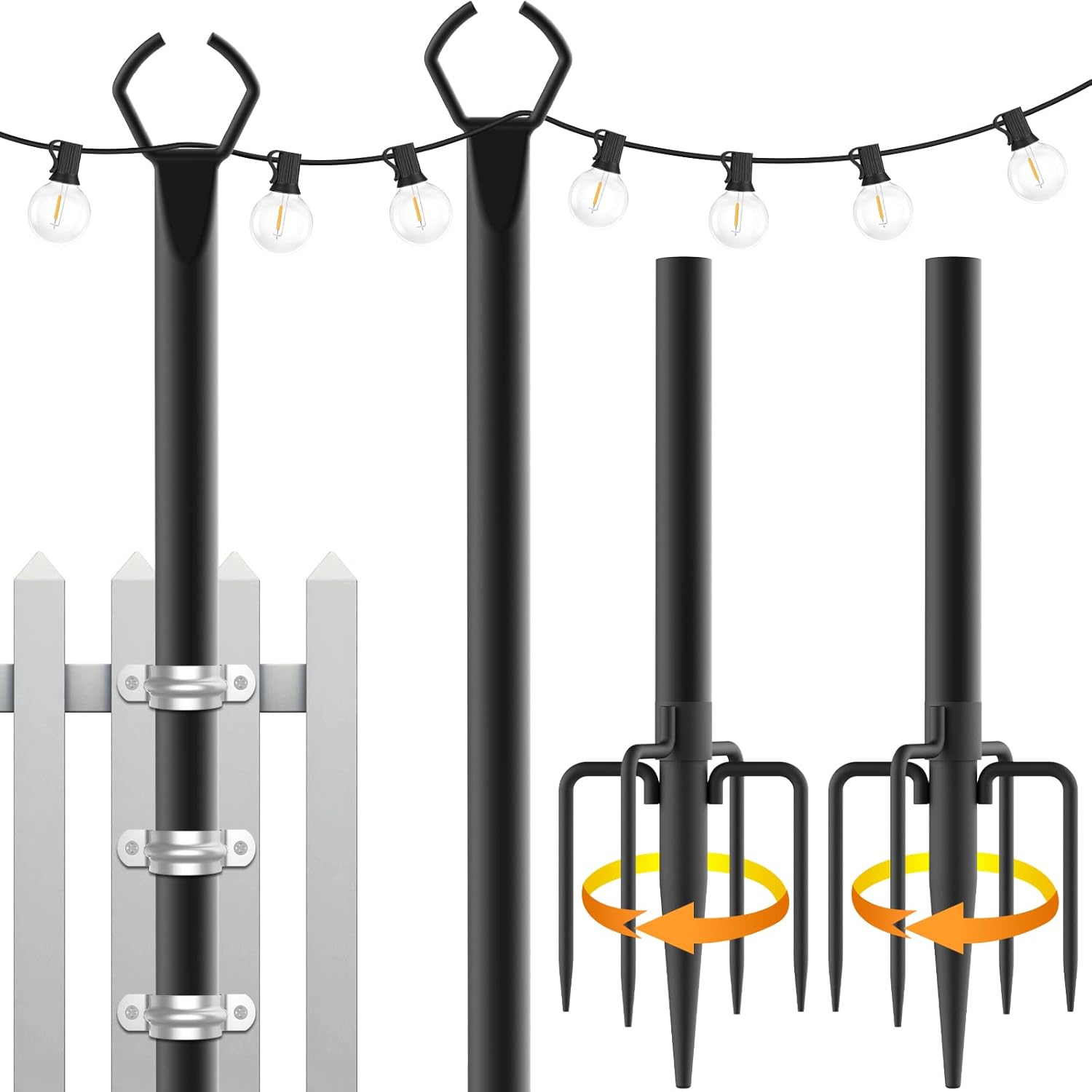 2 Pack String Light Poles,10 Ft Light Poles for Outside String Lights,Outdoor Li...