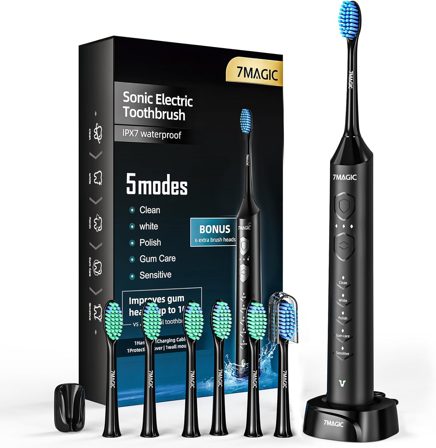 Electric Toothbrush, Sonic Toothbrush, Electric Toothbrushes Adults with 3 Inten...