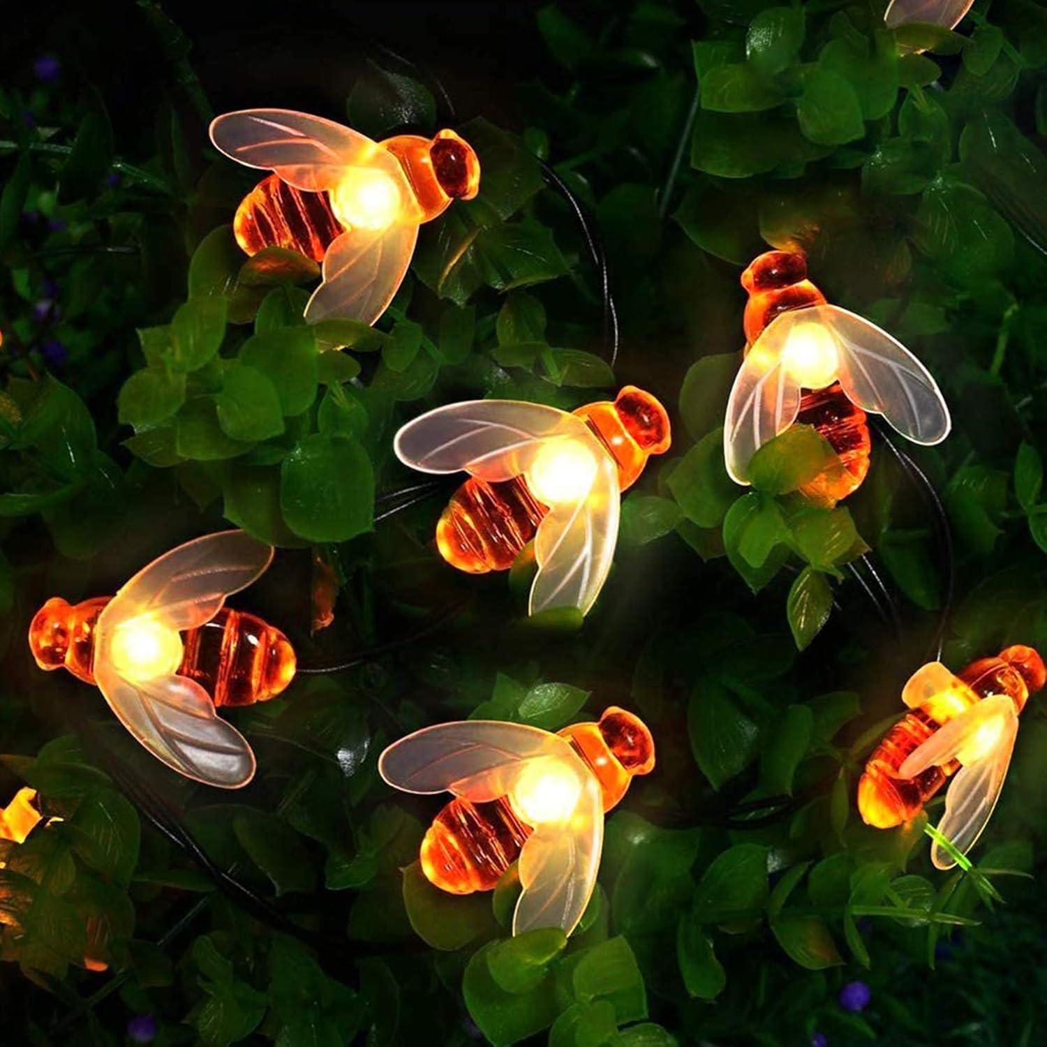 Solar Garden Lights, Honey Bee Fairy String Lights, 7M/24Ft 8 Mode Waterproof Ou...