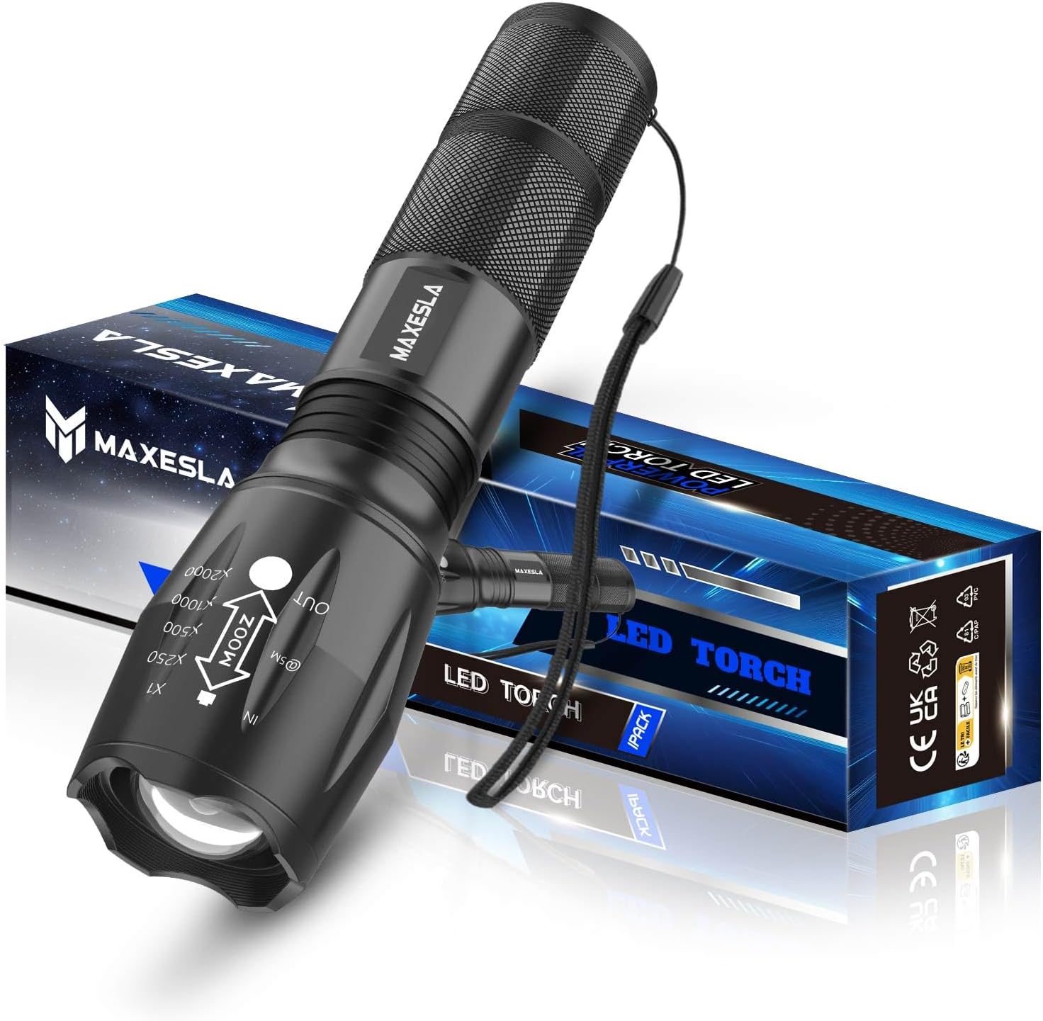 Maxesla LED Torch 2000 Lumens Gifts for Men Dad Kids, Zoomable Torches Led Super...