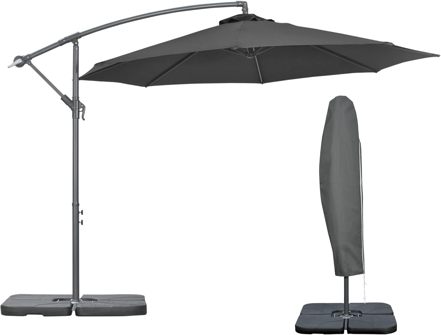 Outsunny 3(m) Garden Banana Parasol Cantilever Umbrella with Crank Handle, Cross...