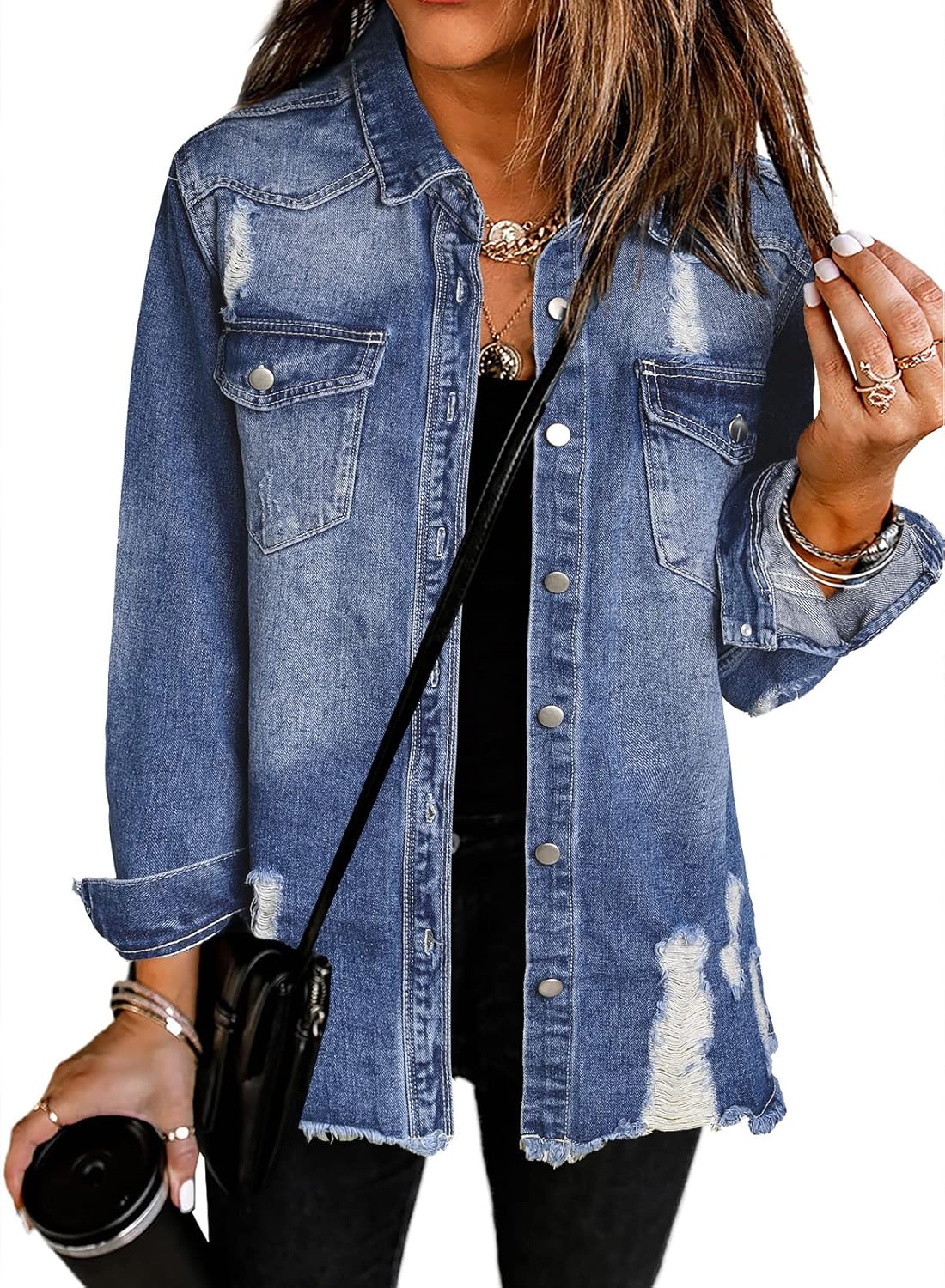 Trendy Dokotoo Women's Oversized Denim Jacket, Unique Denim Jacket for Casual Lo...