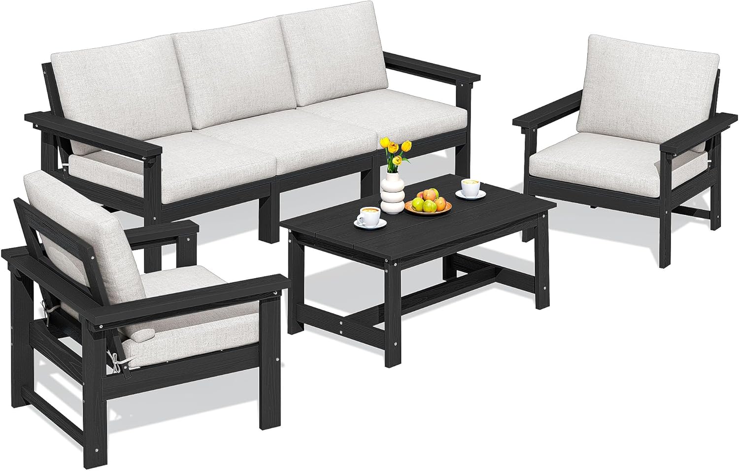 SERWALL HDPE Patio Conversation Set, 6-Piece Sectional Outdoor Furniture, All We...