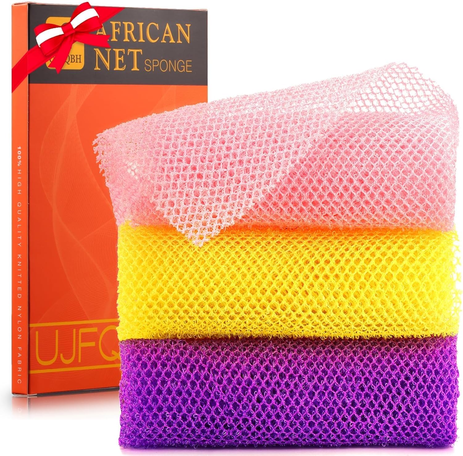 UJFQBH 3 Pieces African Bath Sponge African Net Long Net Bath Sponge Exfoliating...