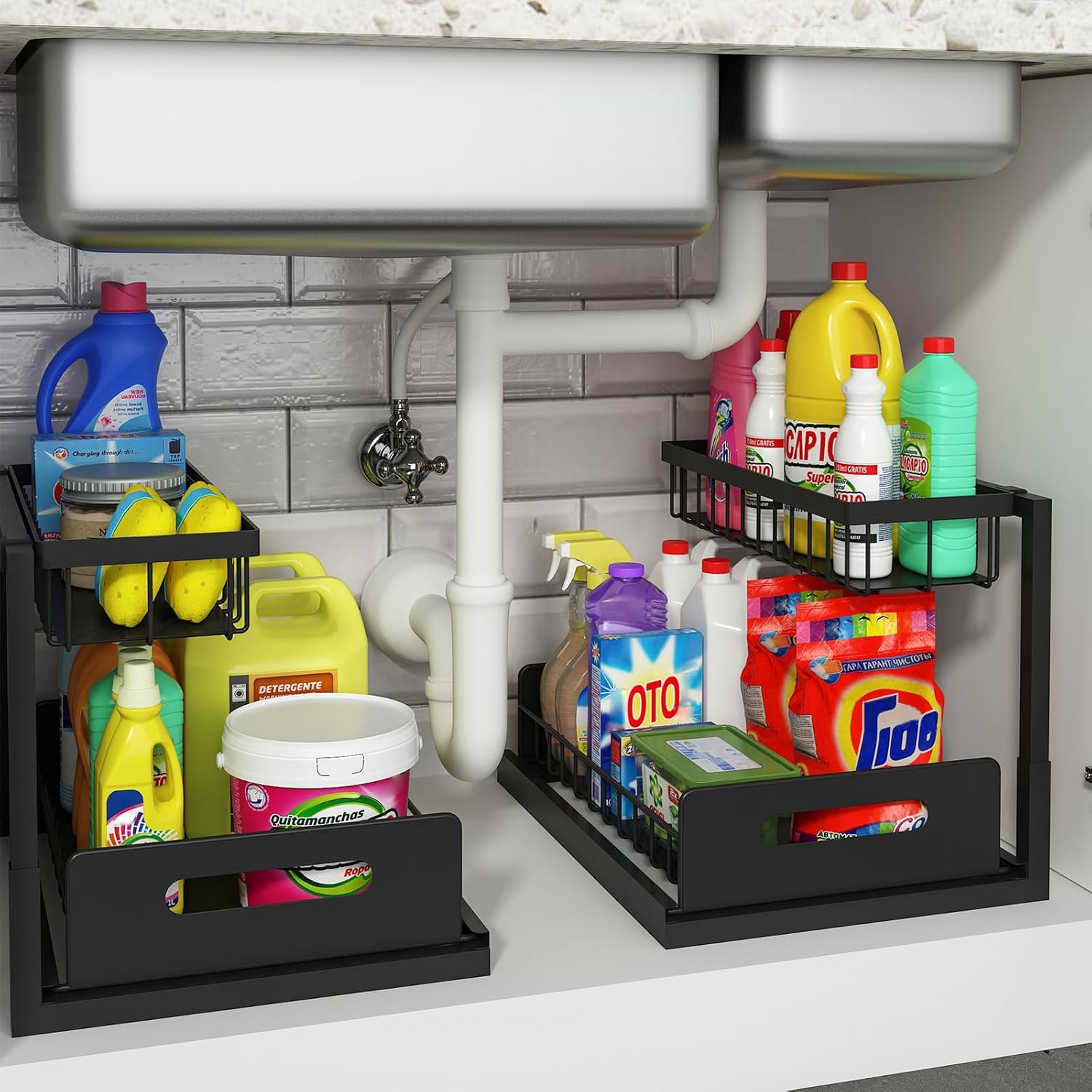 REALINN Under Sink Organizer, Pull Out Cabinet Organizer Slide Out Sink Shelf Ca...