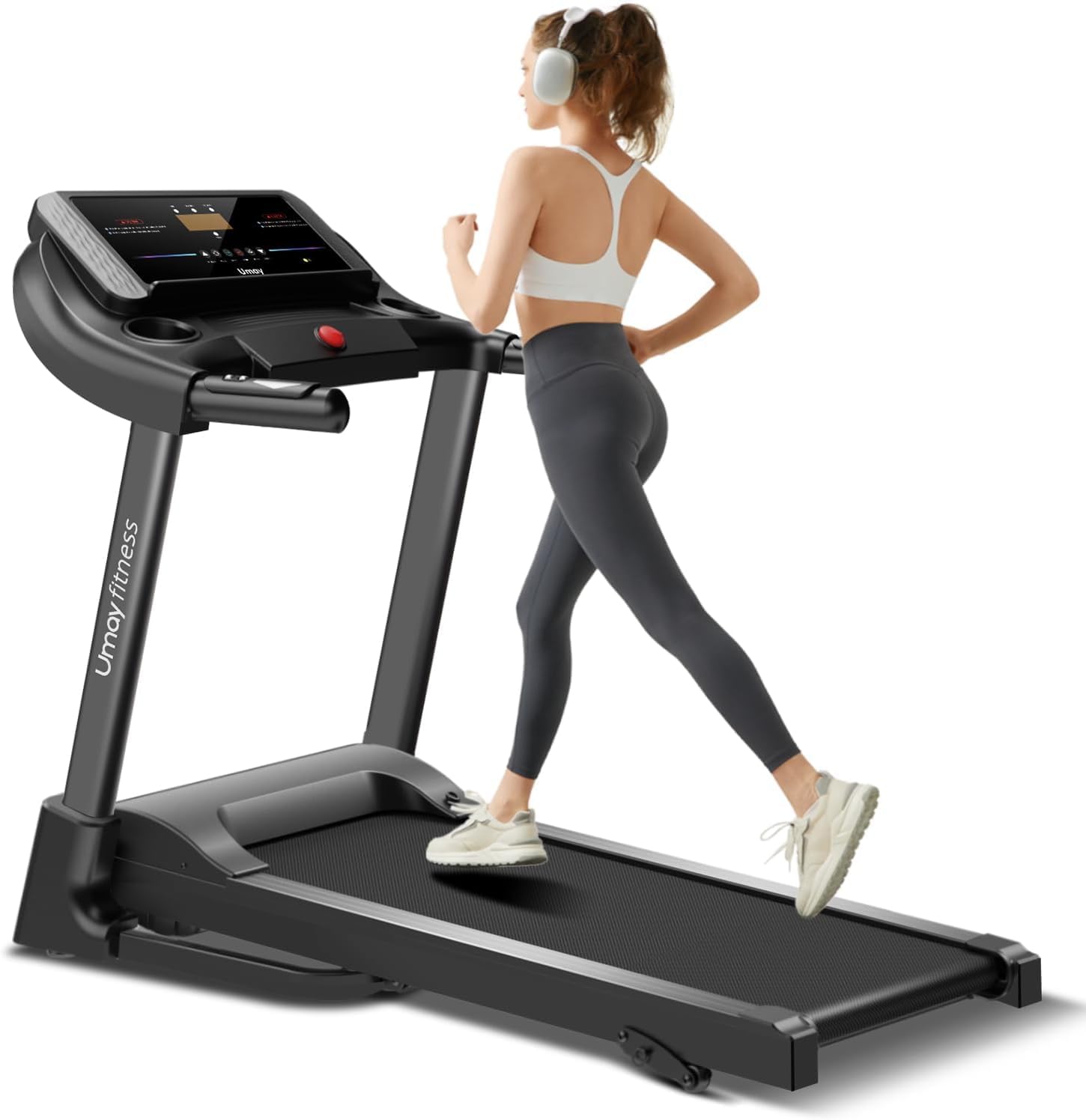 UMAY Fitness Home Folding Incline Treadmill with Pulse Sensors, 3.0 HP Quiet Bru...