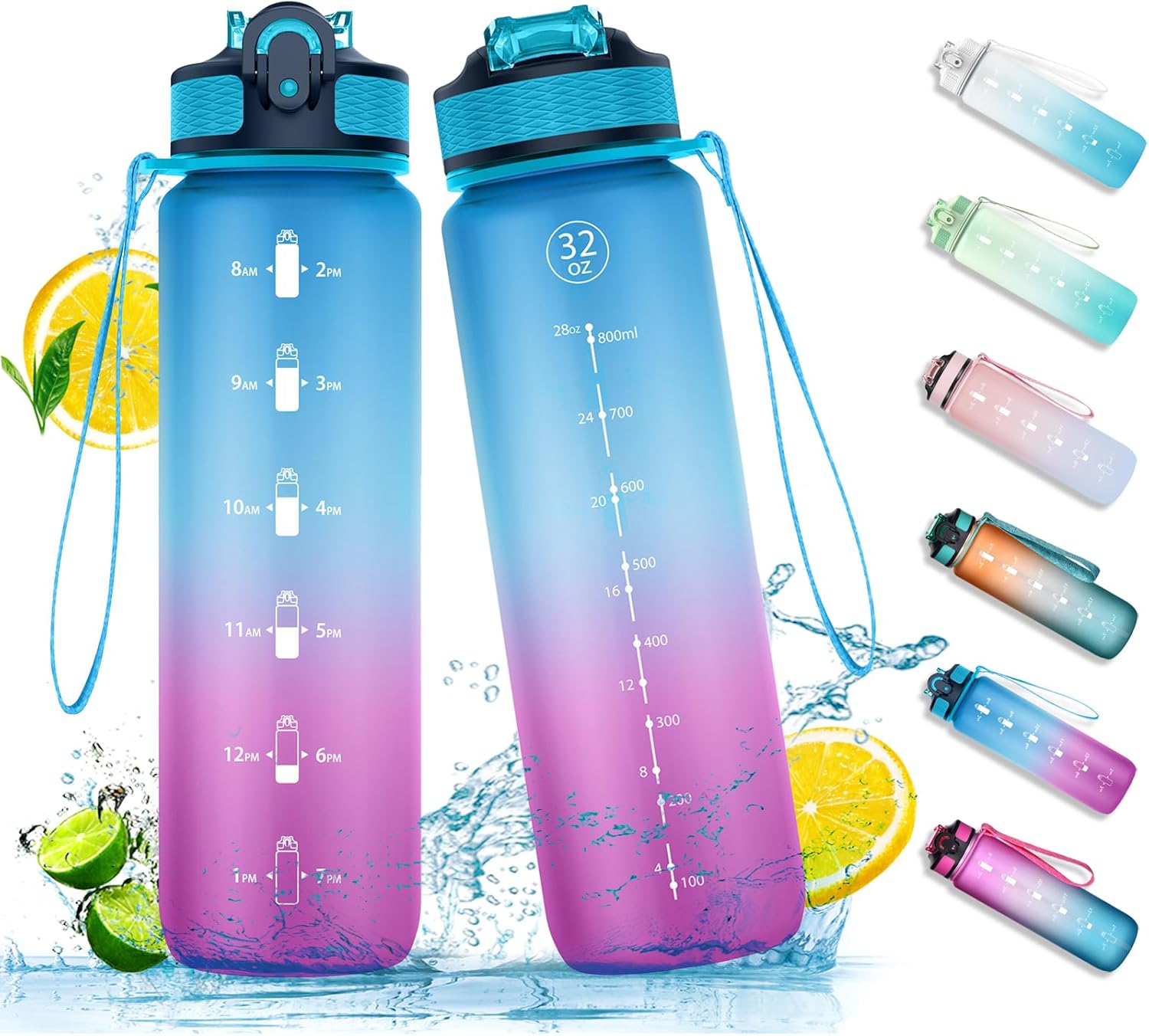 NAVTUE 1L Water Bottle, Special Sports Drinks Bottle with Time Markings, Innovat...