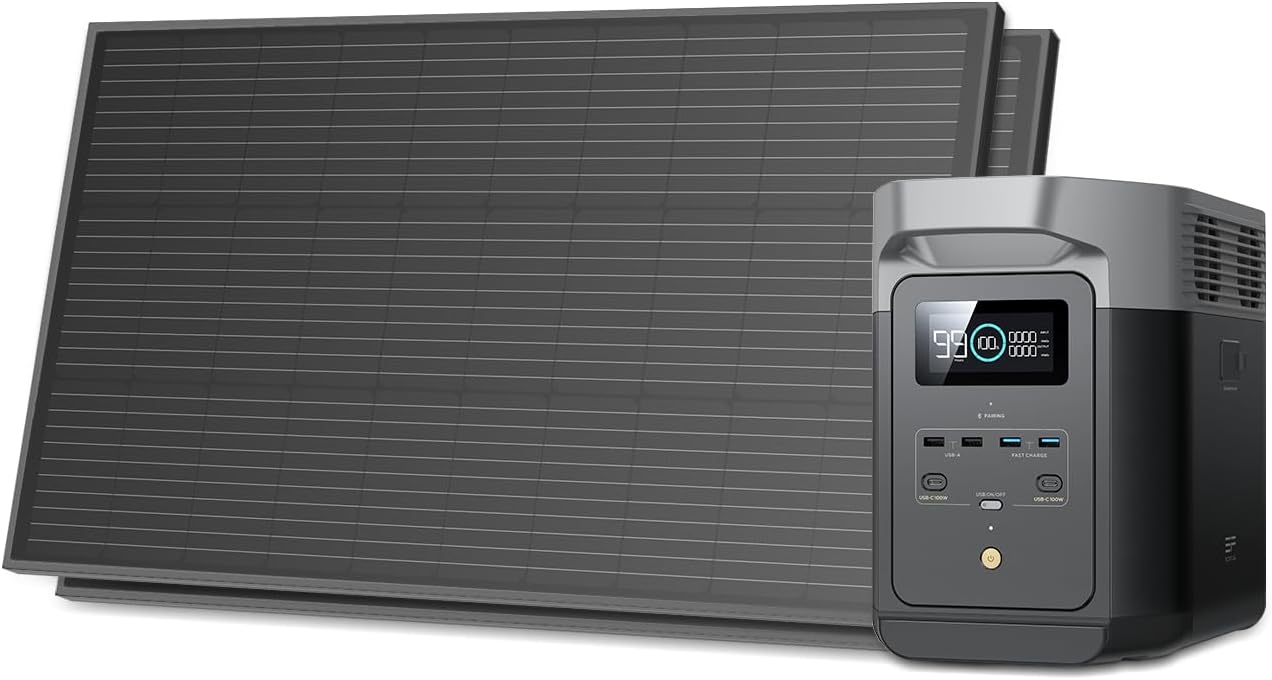 EF ECOFLOW Solar Generators, DELTA 2 Portable Power Station with 2PCS 100W 12V S...