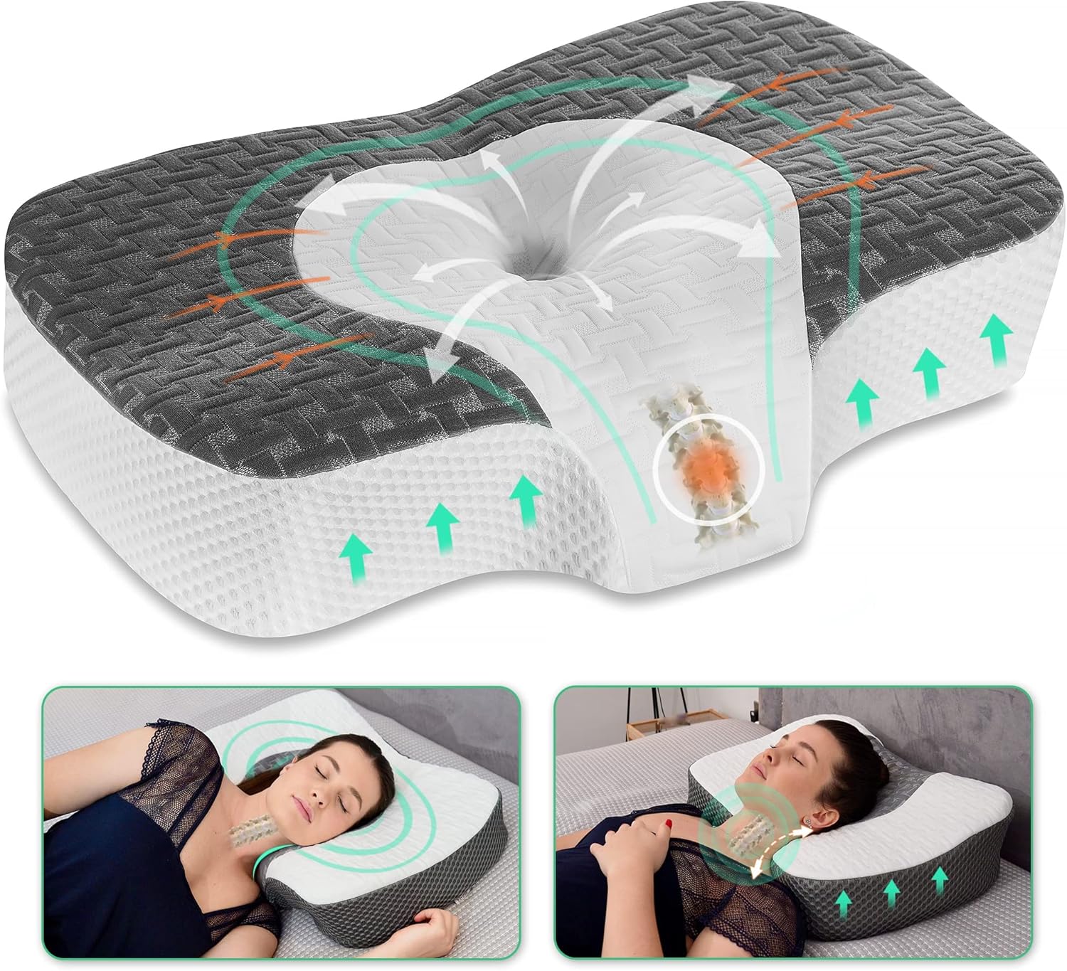 Elviros Cervical Memory Foam Neck Pillow for Side Sleeping, Orthopedic Pillows f...