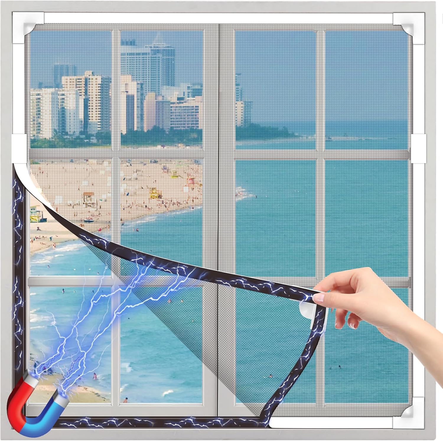 OWYR Adjustable Magnetic Fly Screen Window - DIY Fit Up to 120x130cm, Fiberglass...