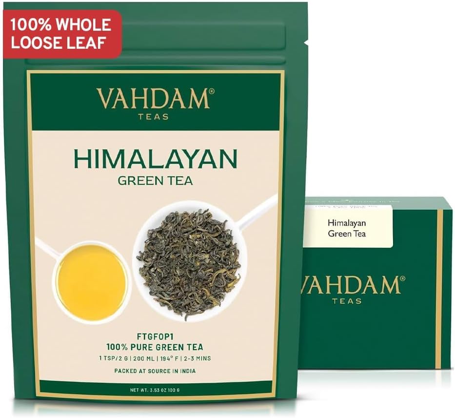 VAHDAM, Green Tea Leaves from Himalayas, 100gram (50 Cups), 100% Natural Tea, PO...