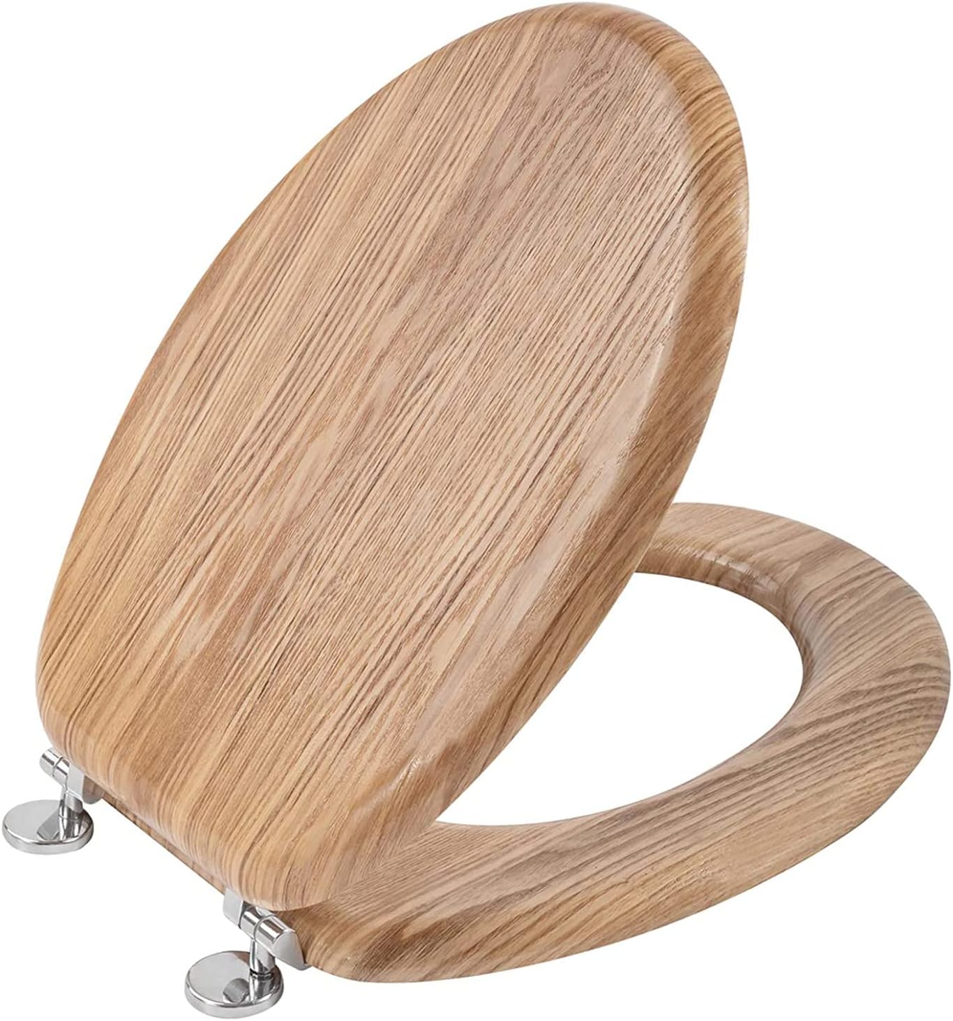 Angel Shield Antibacterial Wooden Toilet Seat - Adjustable Hinges, Always Fits,...