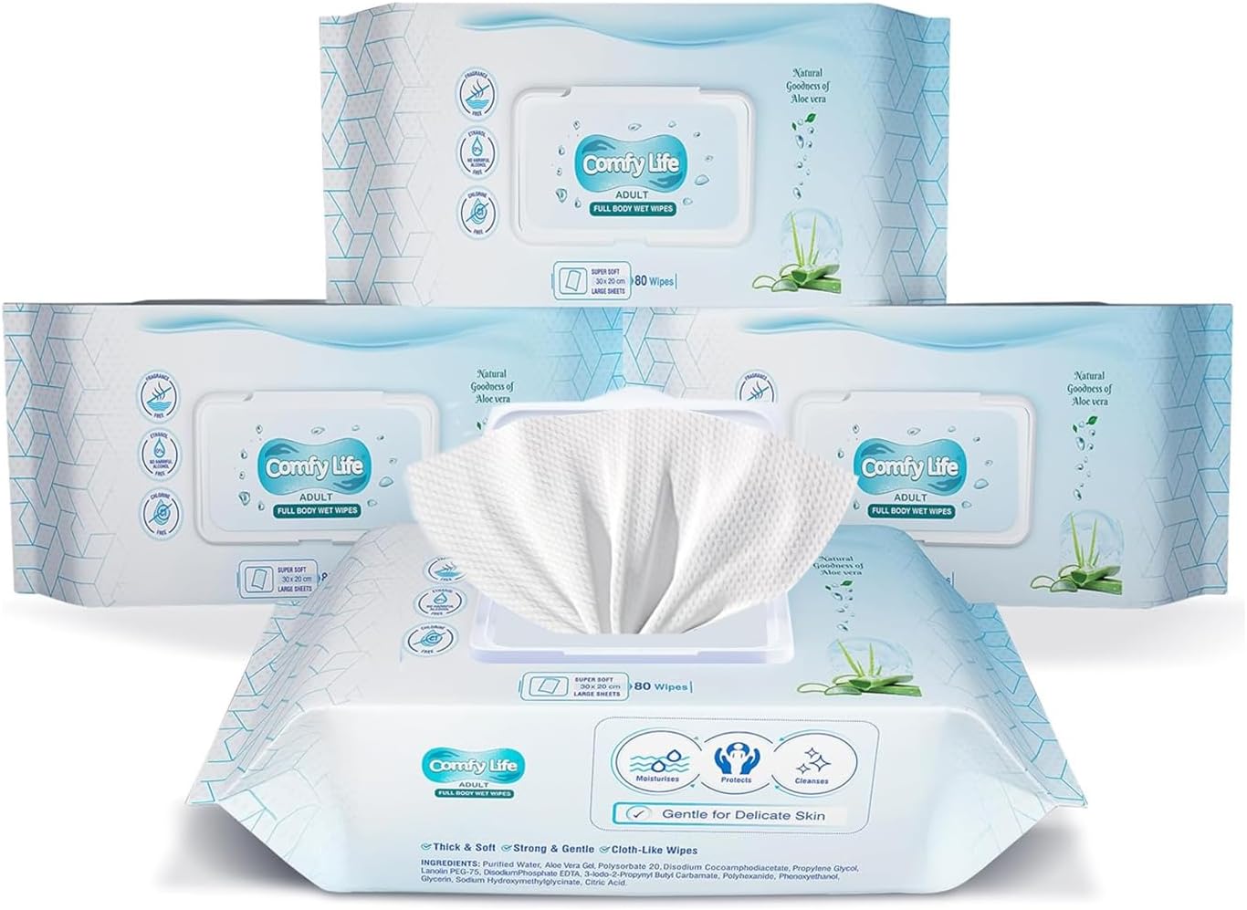 Comfy Life Premium Full Body Cleansing Wet Wipes F...