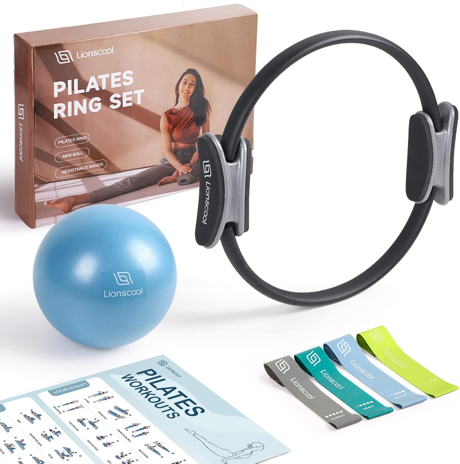 Premium LIONSCOOL Pilates Ring, Special 14” Magic Circle with Dual Padded Handle...