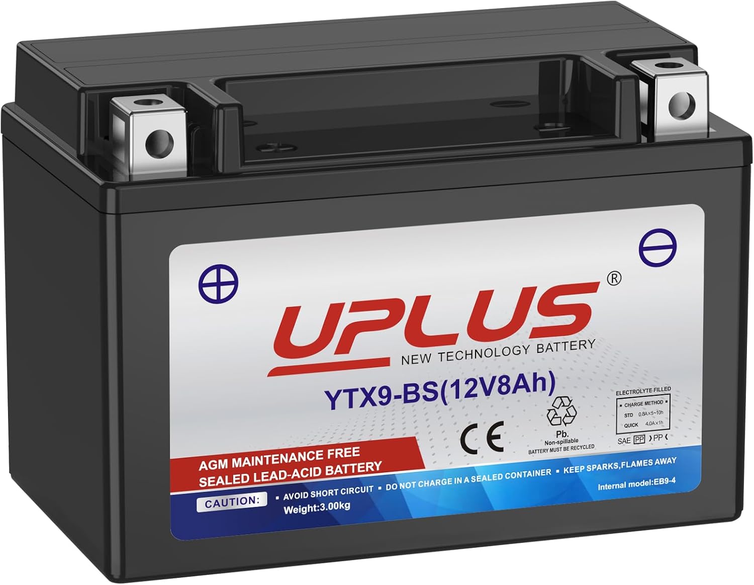 UPLUS Replacement for YTX9-BS Motorcycle Battery, 12v 8Ah ATV Scooter Battery Ma...