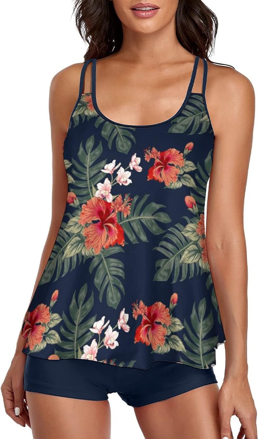 Urchics Womens 2025 Tankini Swimsuits Tummy Control Flowy Swimwear Two Piece Bat...
