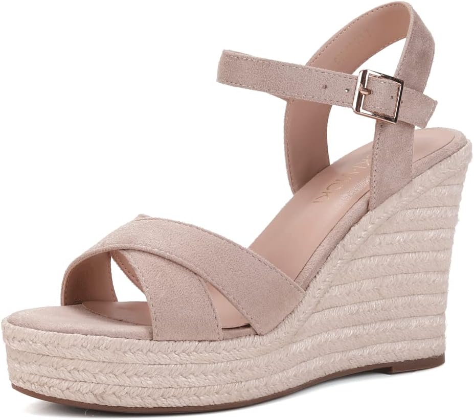 Women's Platform Sandals, Unique Wedge Ankle Strap Footwear, Special Open Toe Sa...
