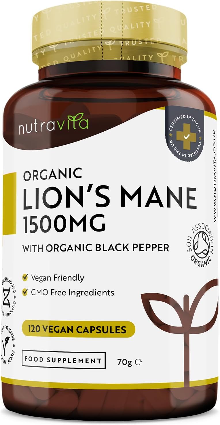 Organic Lions Mane Mushroom 1500mg - 120 High Strength Vegan Capsules (Not Powde...