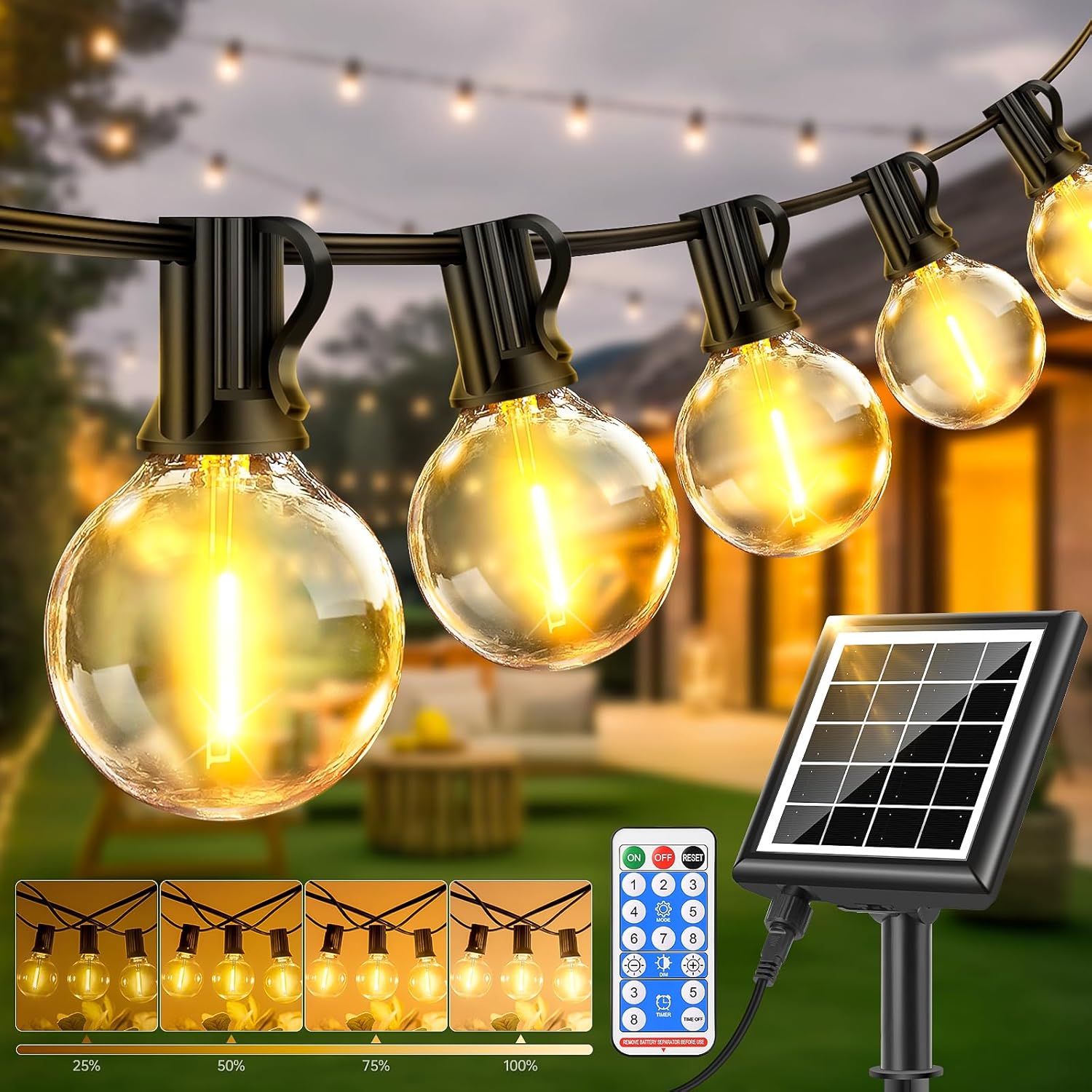 Solar Outdoor String Lights, Unique Dimmable Garden Lights G40 Solar Powered, Af...