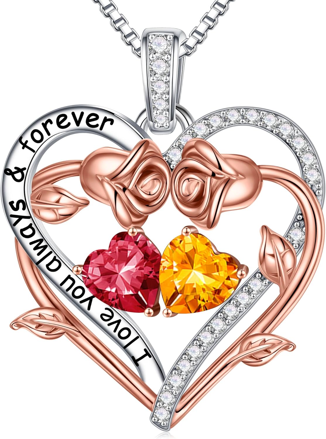 Iefil Mother's Day Gifts, Special Rose Heart Double Birthstone Necklace, Unique...