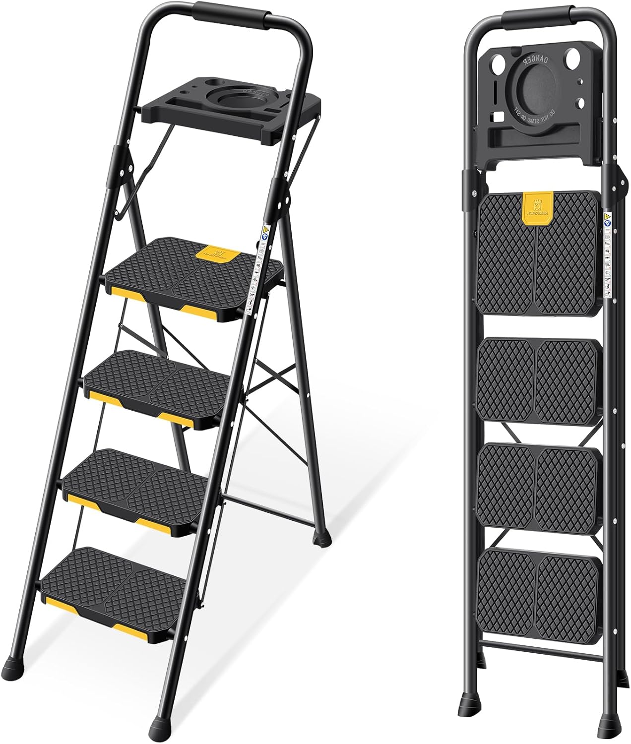 KINGRACK 4 Step Ladder, Step Ladder 4 Step Folding with Tool Tray and Handrails,...