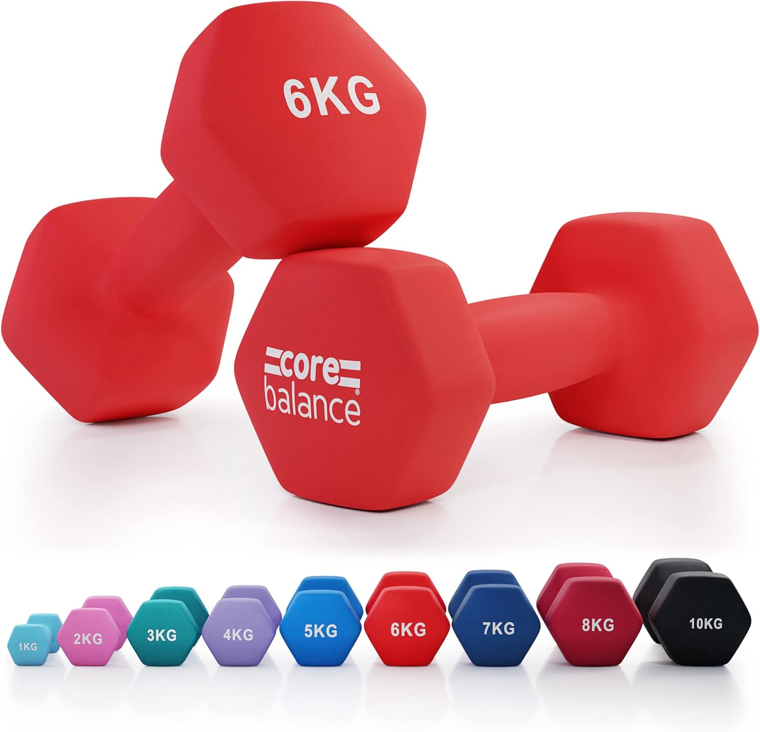 Dumbbell Pair Hex Weight Neoprene Coated Cast Iron Strength Training (2 x 1kg, 2...