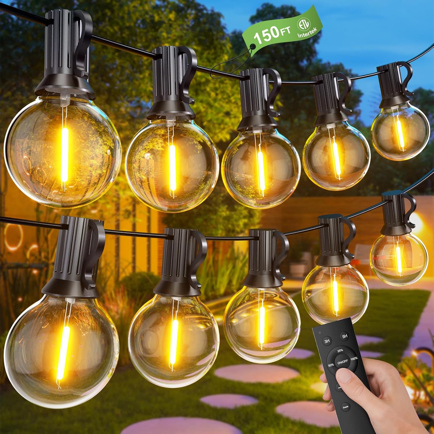 Miootly Festoon Lights Remote Control, 45M/150FT Garden Lights Dimmable LED Stri...