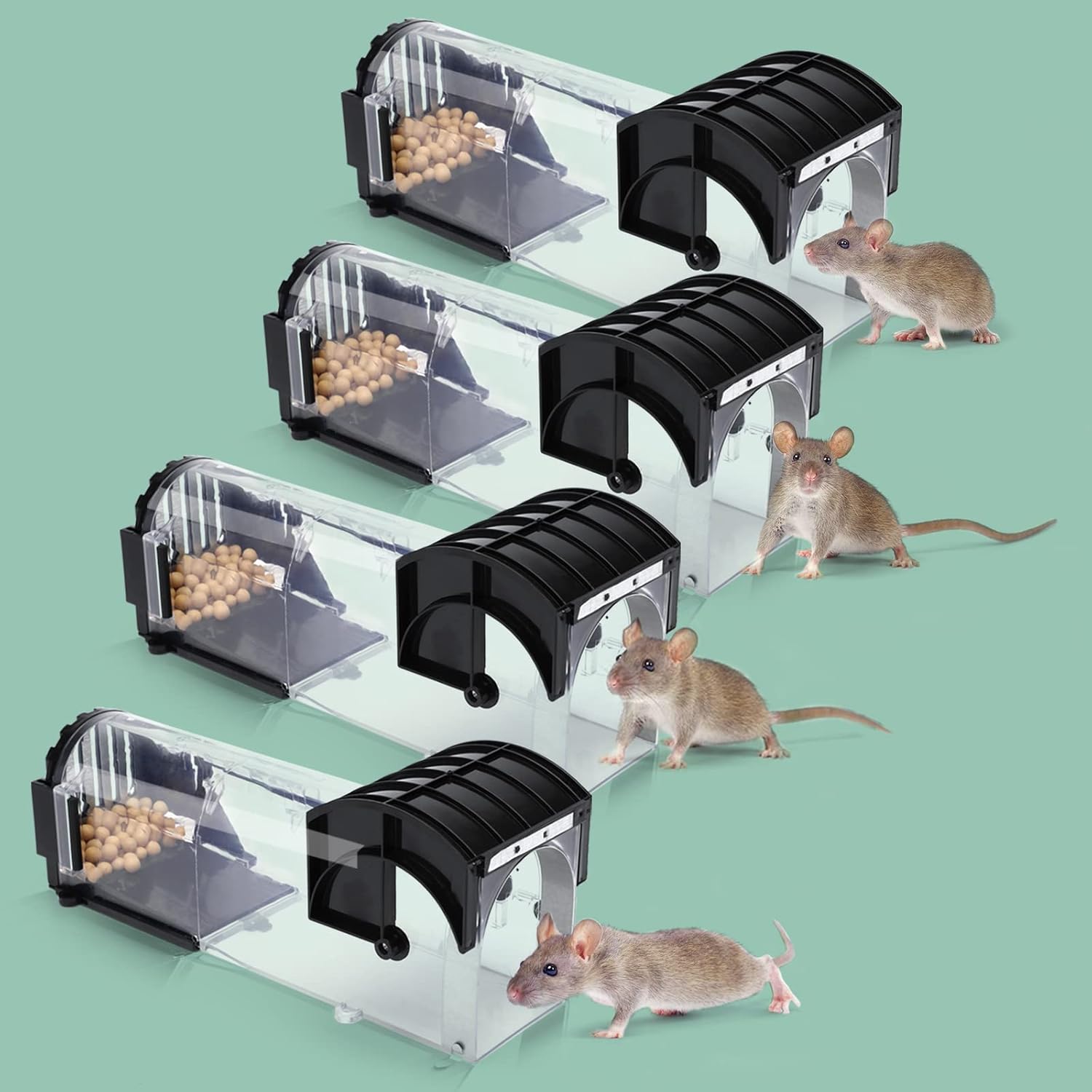 4 Pack Humane Mouse Traps Indoors, Live Mice Traps...