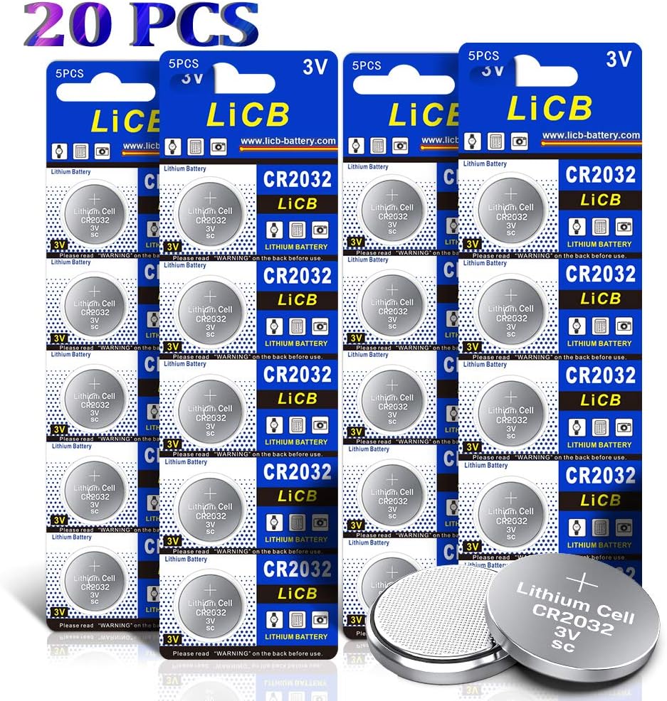 LiCB 20 PCS CR2032 Lithium Coin Battery- 245mAh Ultra High Capacity with Powerfu...