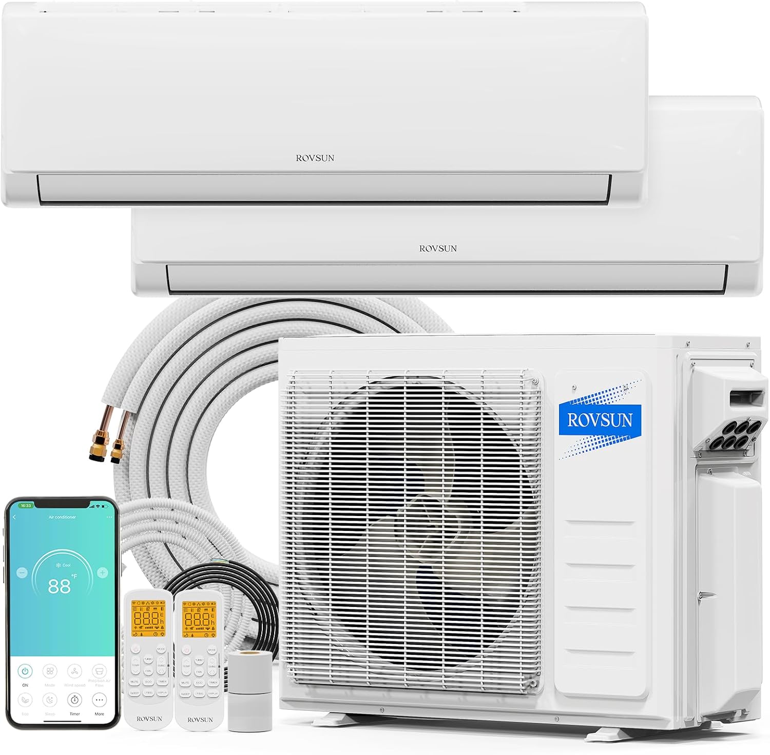 ROVSUN 20000 BTU Dual Zone WIFI Mini Split AC/Heating System, 20 SEER2 2 Zone 12...