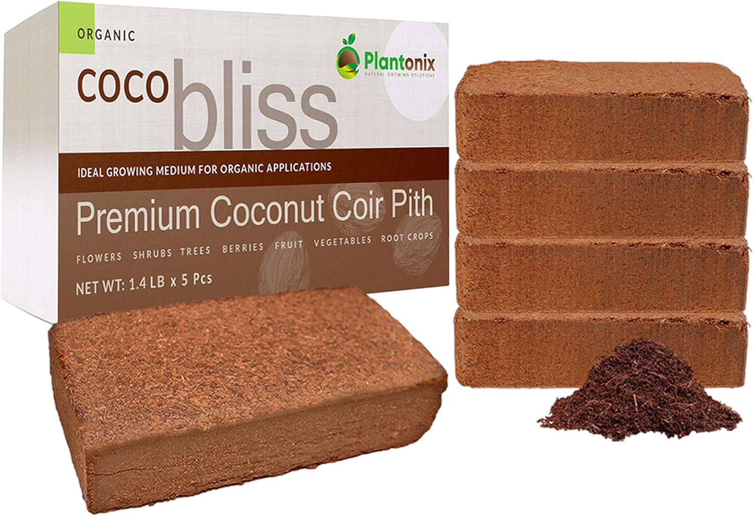 Coco Coir 650gm Bricks (5-Pack) - Organic Coco Coi...