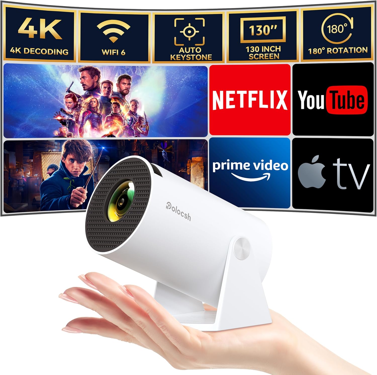 Projector, Mini Projector with WiFi6 and BT5.2, Portable Projektor 4k Full HD108...