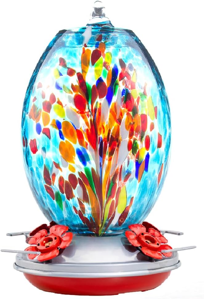 Muse Garden Glass Humming Bird Feeders for Outdoors - 27OZ Blown Glass Hummingbi...