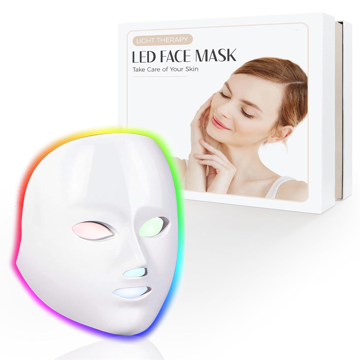 LED Face Mask Light Therapy, Unique 7-1 Colors LED Facial Skin Care Mask, Innova...