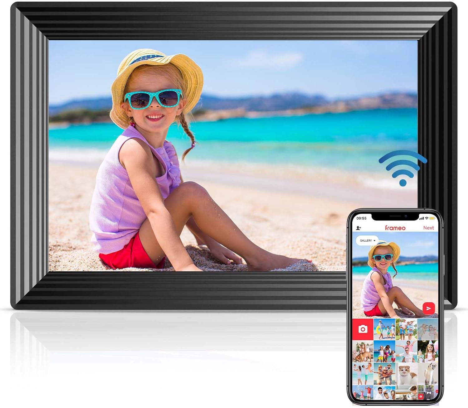 Frameo 10.1" WiFi Digital Picture Frame, Smart Digital Photo Frame with 16GB Sto...