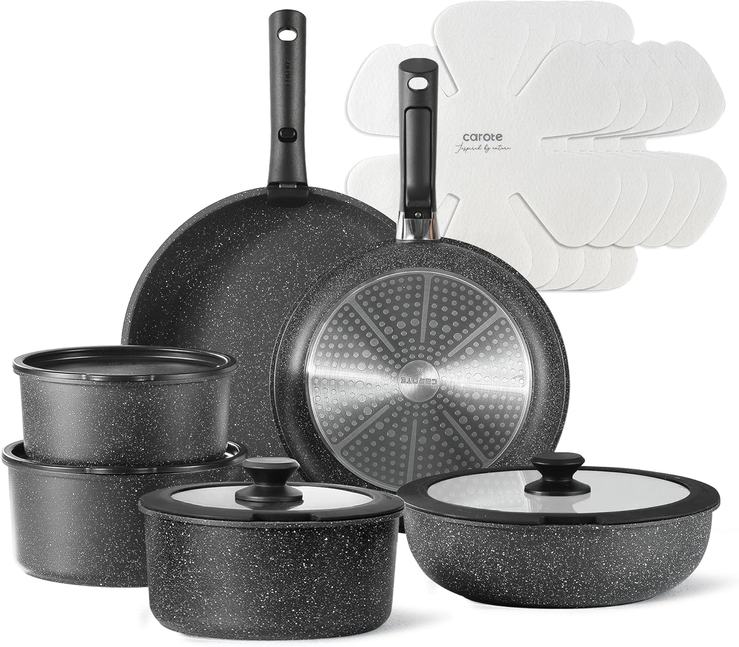 CAROTE Nonstick Cookware Set, High-Quality 17pcs Pots and Pans with Removable Ha...