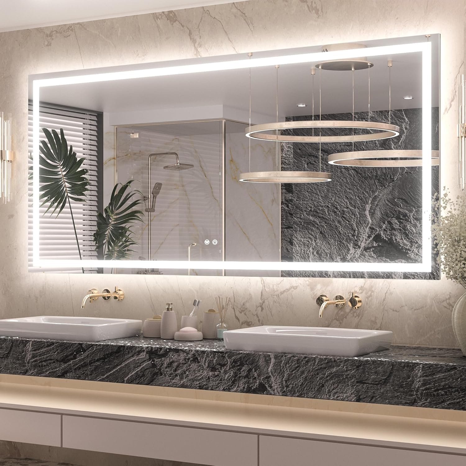 Keonjinn 72" x 36" Lighted Mirror for Bathroom Wall, LED Mirror with Frontlit &...