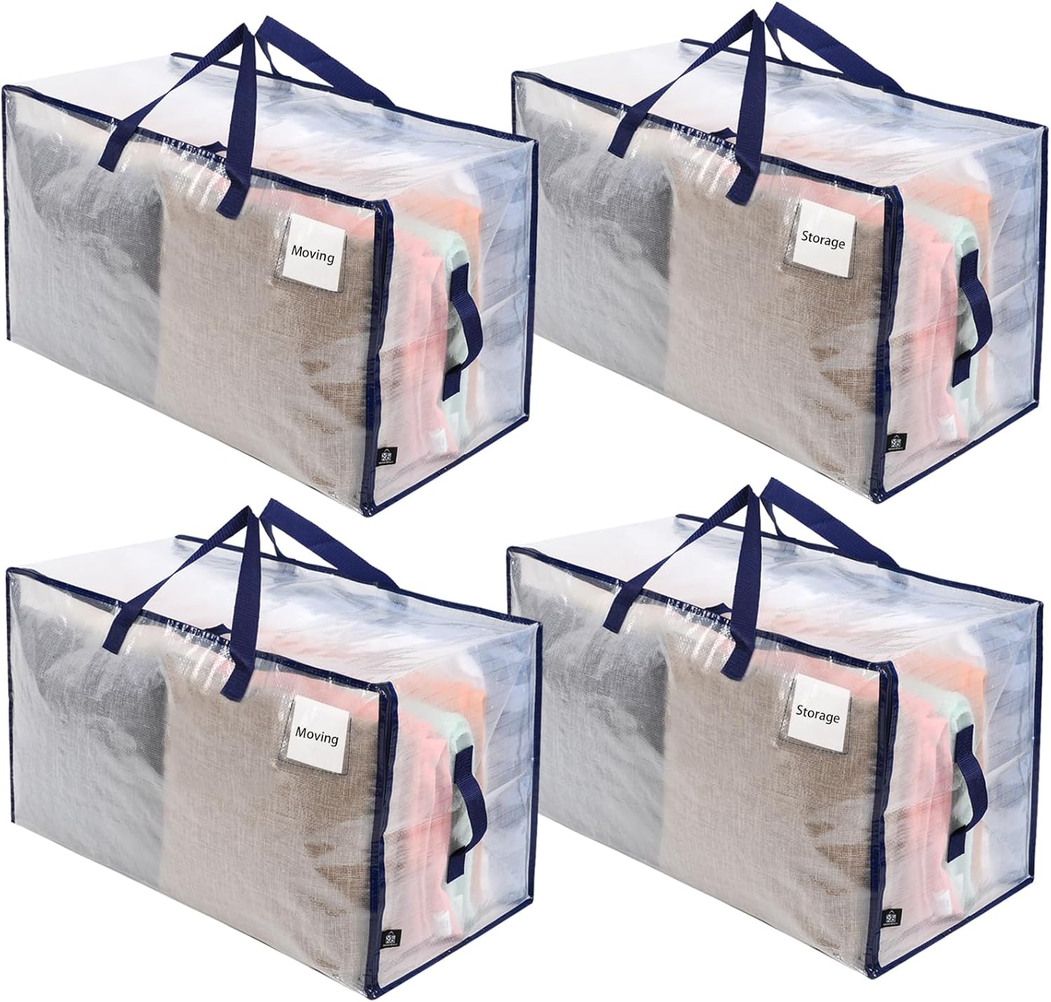 VENO 4 Pack Heavy-Duty Oversize Large Storage Bag Organizer with Zips and Tag Po...