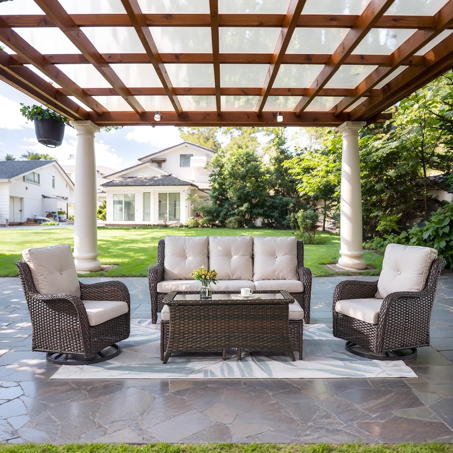 Wicker Outdoor Furniture Patio Furniture Set - 6 Piece Patio Conversation Set wi...