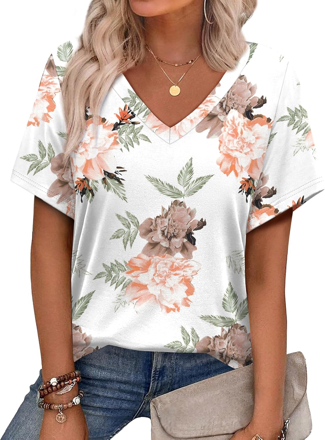 Alaroo Womens Summer Tops, Special V Neck Short Sleeve Shirts, Trendy Casual Vac...