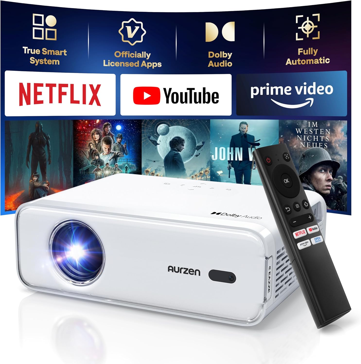 [NetfIix Officially & DoIby Audio] Aurzen Eazze D1 4K Supported Smart Projector...