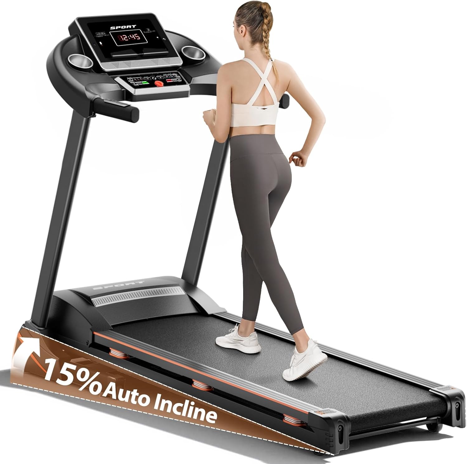 Treadmills for Home, Treadmill with 0-15% Auto Incline, 3HP Folding Treadmills f...