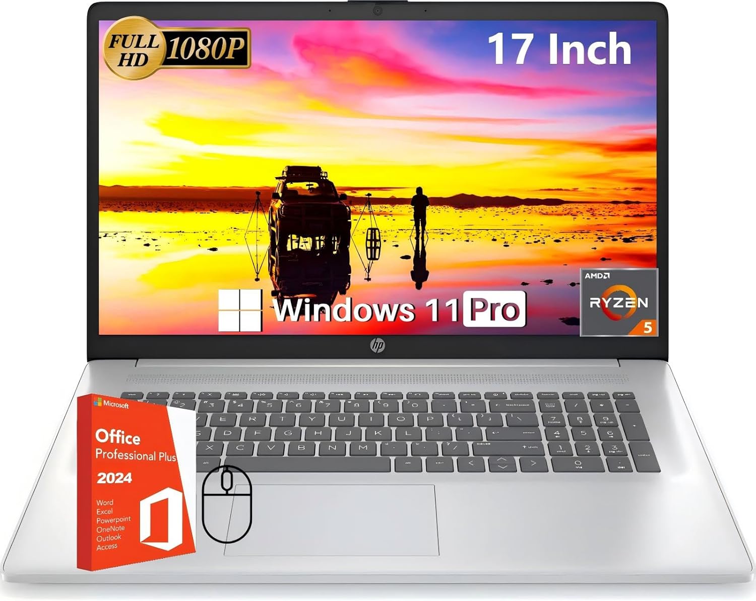 HP 17 inch Laptop, Office 2024 Lifetime License, 17.3" Full HD IPS Display, AMD...