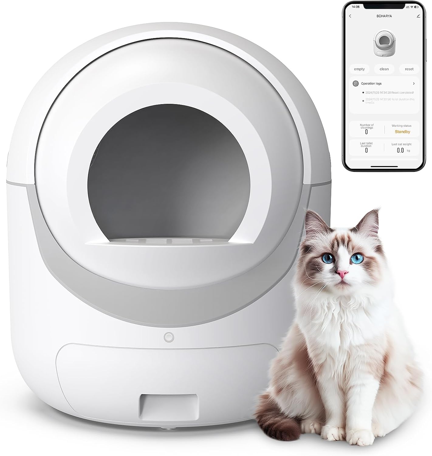 Self Cleaning Cat Litter Box, Automatic Cat Litter Box with APP Control Odor Rem...