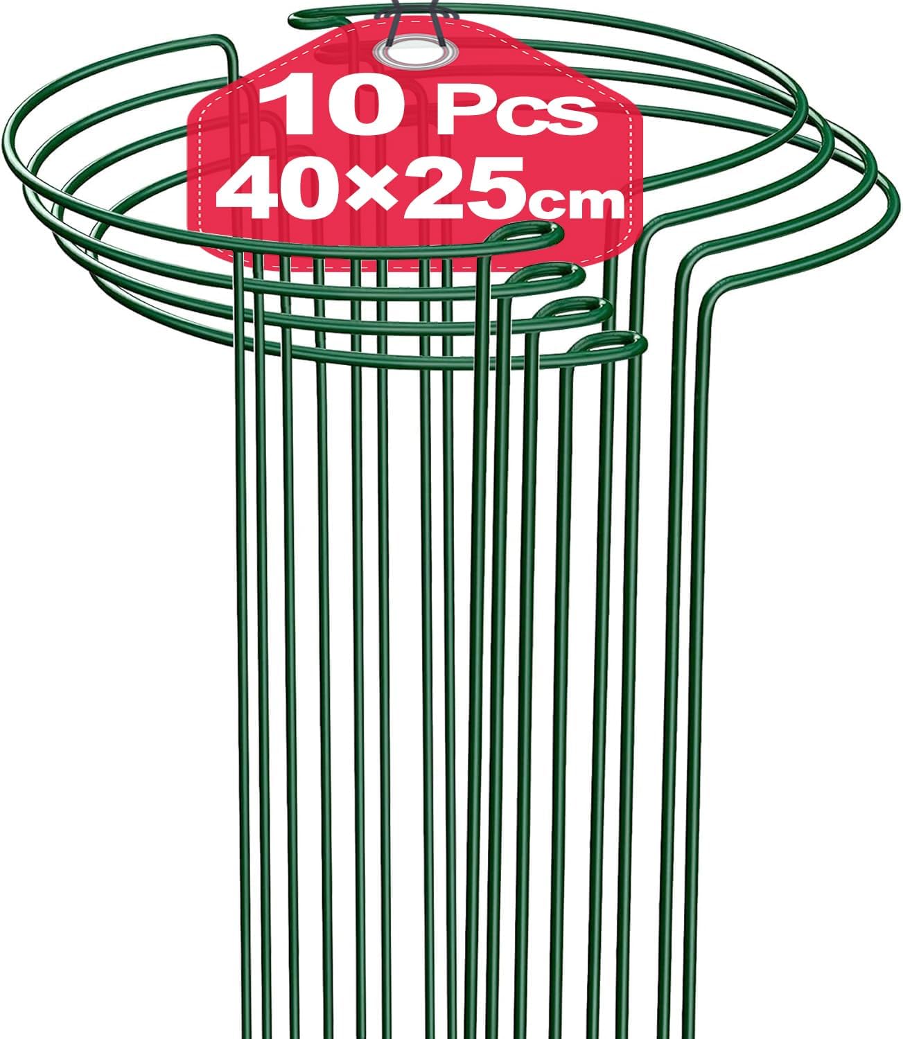 10Pcs 10'' x 16'' Plant Support Stakes, Metal Garden Plant Stakes, Half Round Pl...